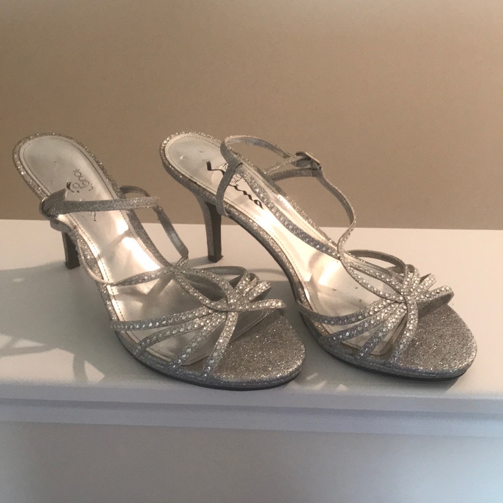 Silver sparkle heels